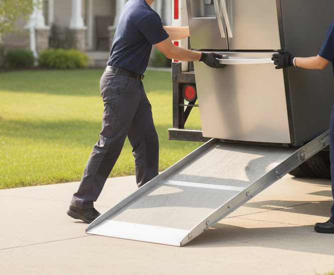 appliance being loaded into a truck
